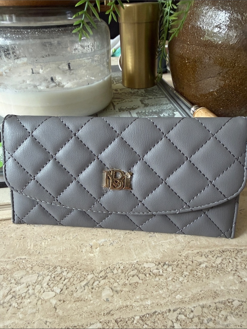 Badgley Mischka Gray Quilted Wallet Clutch